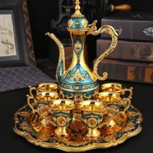 1 Set Vintage Exquisite Metal Wine Glass Jug Set