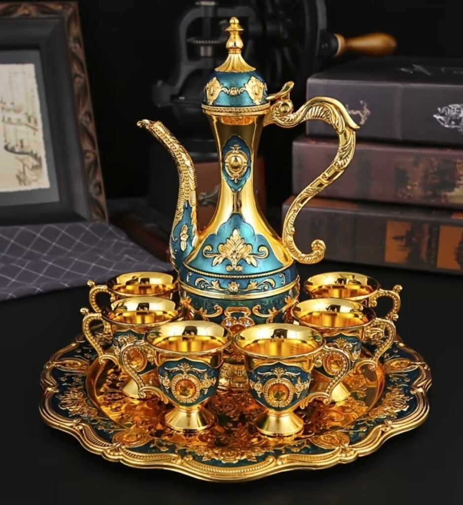 1 Set Vintage Exquisite Metal Wine Glass Jug Set