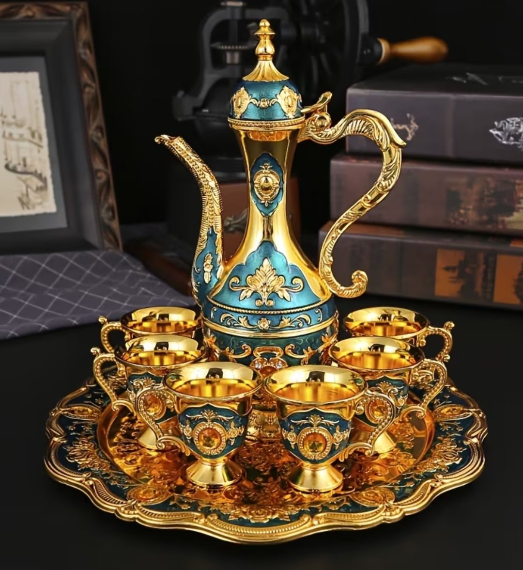 1 Set Vintage Exquisite Metal Wine Glass Jug Set