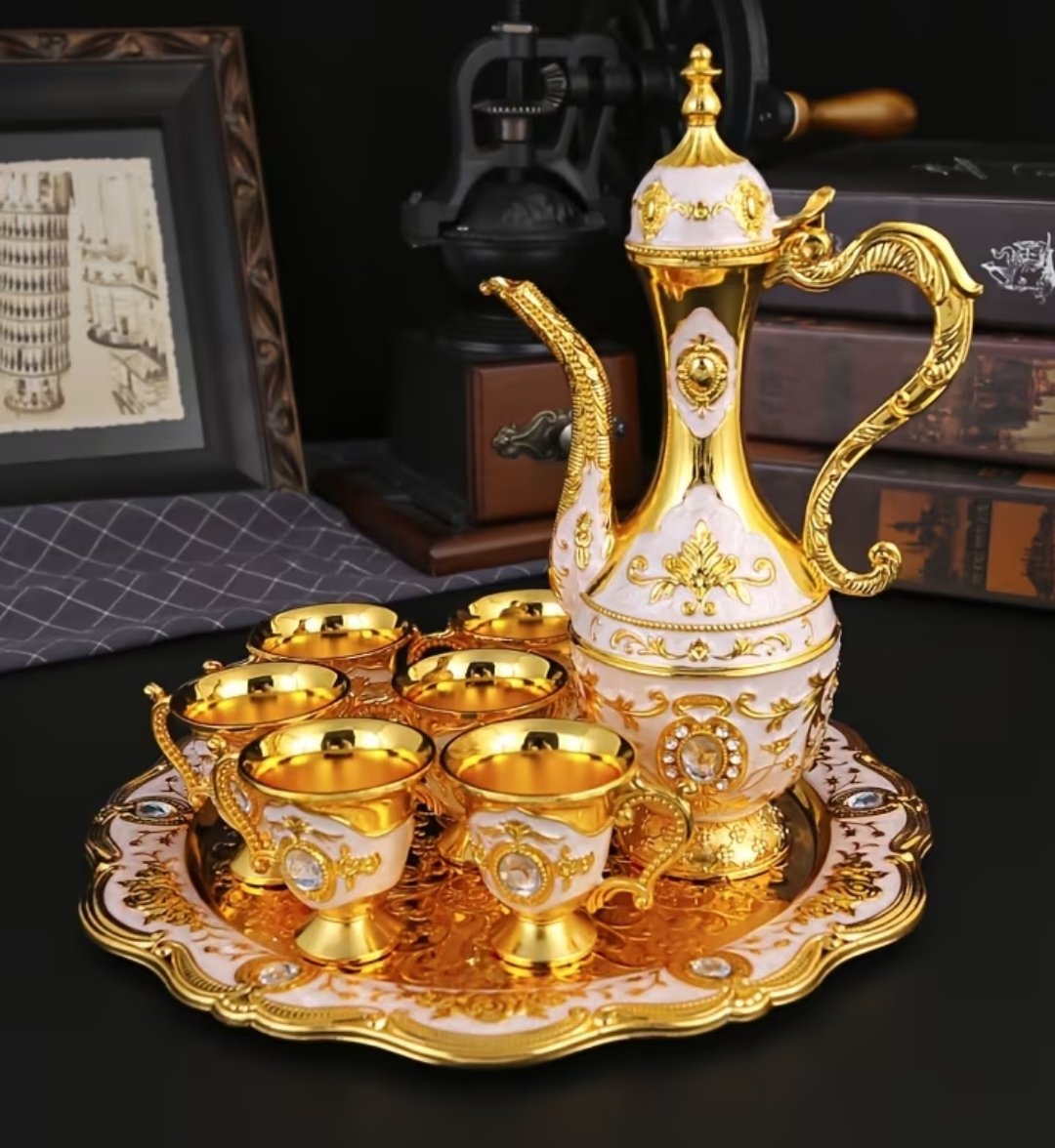 1 Set Vintage Exquisite Metal Wine Glass Jug Set - Image 2