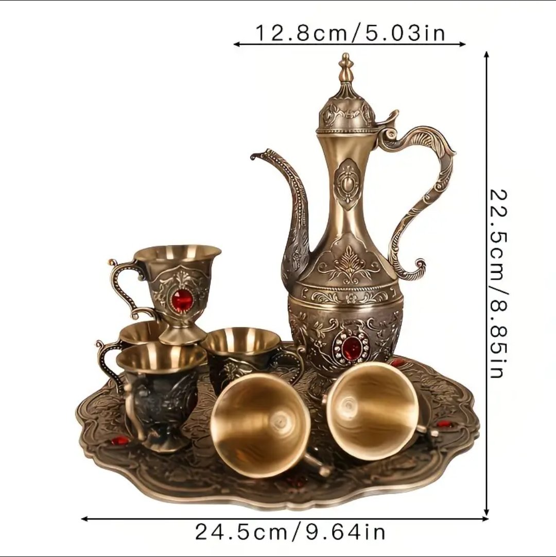 1 Set Vintage Exquisite Metal Wine Glass Jug Set - Image 9