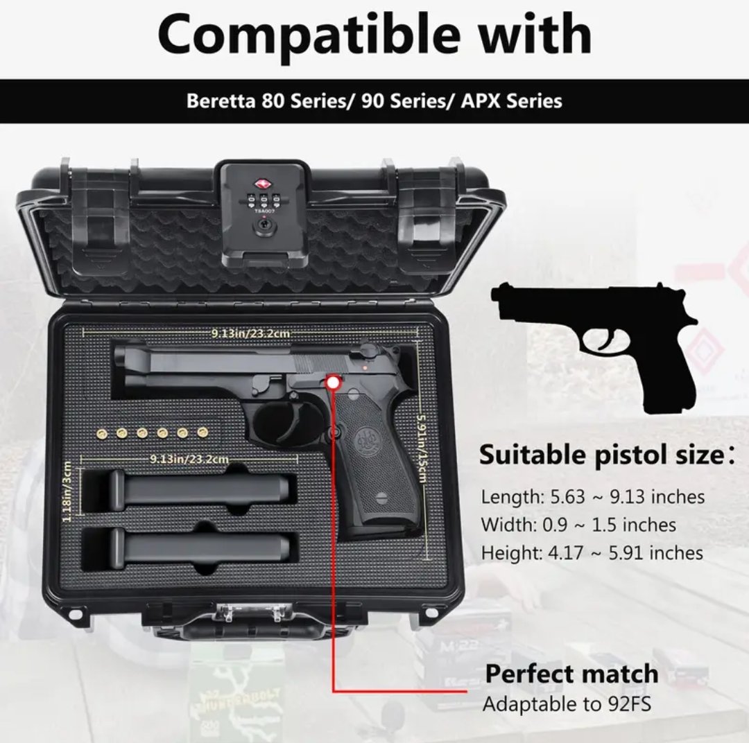 TSA Approved Firearm Travel Case for Beretta 92FS/M9/92A1/96A1, Lockable Gun Cases for Handguns - Image 2