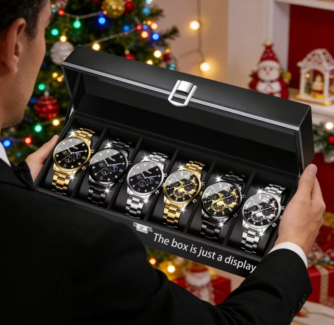6pcs Men'S Business Fashion Dynamic High-End Men'S Exquisite Versatile Watch Set Suitable for Seasonal
